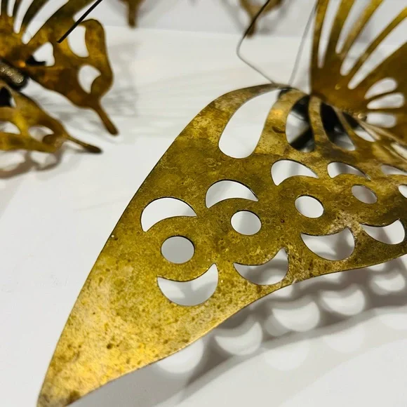 Vintage 1970’s Midcentury Modern Brass Set of 3 Large Butterflies Wall Decor